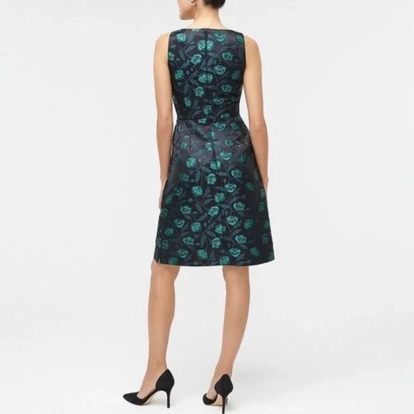 J CREW Jacquard Black w/ Green Floral V-neck Sleeveless Cocktail dress Sz 6 - Picture 2 of 15